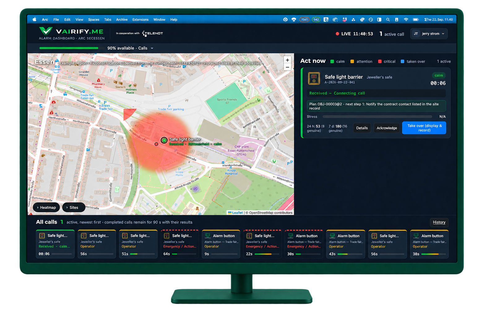 Front view of the VAIRIFY.ME ARC dashboard on a monitor